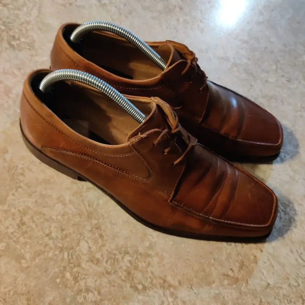 Mens 9.5 M Mercanti Fiorentini Italy Brown Leather Shoes Oxfords Lace-Up Italian
